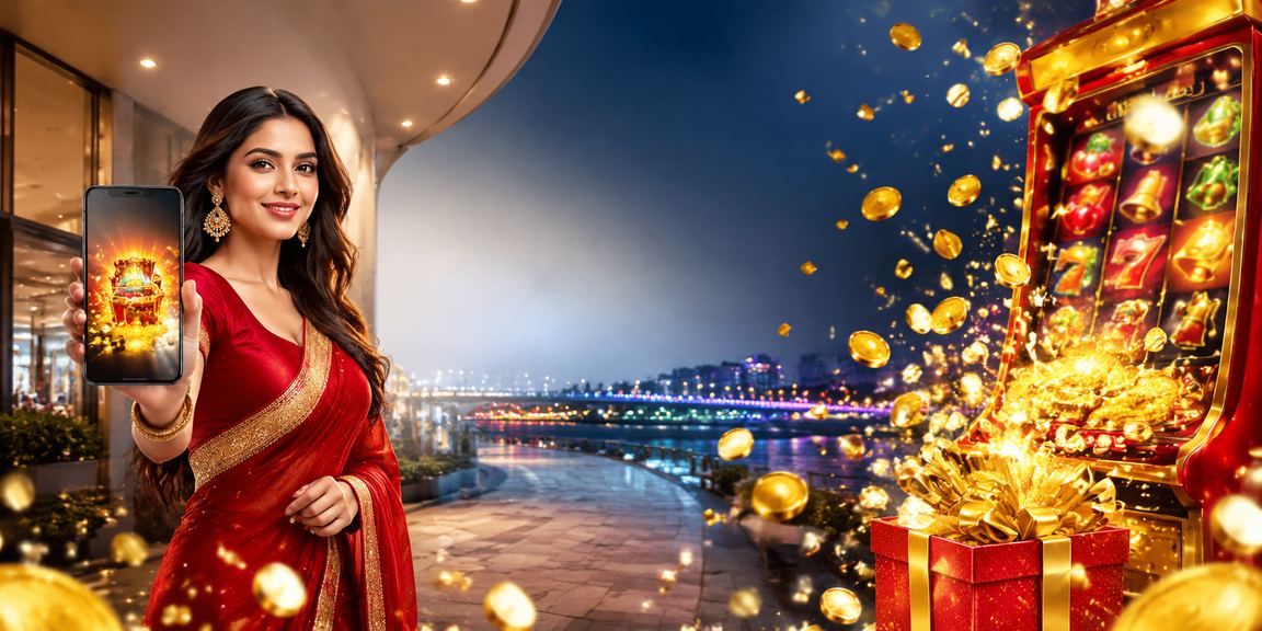 Young Indian woman playing slot games at Ahmedabad riverfront