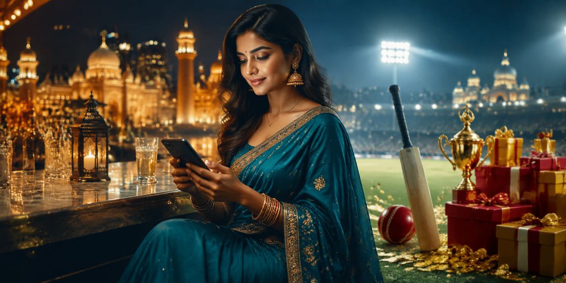 Girl betting on cricket app wearing a traditional saree in Lucknow old city